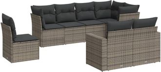 vidaXL Set De Sof&aacute;s De Jard&iacute;n 8 Pzas Y Cojines Rat&aacute;n Sint&eacute;tico Gris Vidaxl