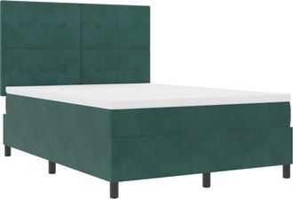 vidaXL Box Spring Bed with Mattress & LED Dark Green 160x200 cm Velvet vidaXL