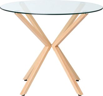 Beliani Beliani - Mesa De Comedor Redonda Escandinava Tablero De Vidrio Templado &Oslash; 90 Cm Madera Clara Altura
