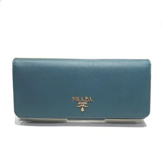 Prada Green Leather Long Wallet (Bi-Fold) (Pre-Owned)