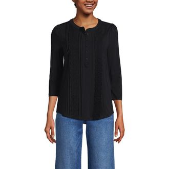 Lands End 3/4 Sleeve Lightweight Jersey Embellished Top in Black at Nordstrom, Size 1X
