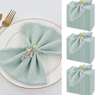 OEM Servilletas De Tela Hechas A Mano Con Flecos, 42x42 Cm, 100% Algod&oacute;n, Ligeras, Juego De 5 Servilletas R&uacute;sticas Lavables Con Flecos Verde Salvia
