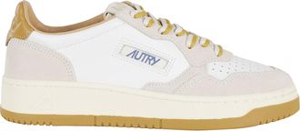 Autry Beige Medalist Low Side-Logo Leather Sneakers