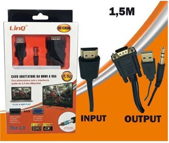 Trade Shop Trade Shop - Acvo Adattatore Desde Hdmi To Vga Convertitore Con Usb Audio Maschio 1.5mt Hv1505m
