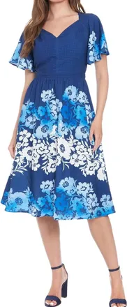 London Times Short Sleeve V Neck Dress In Cobalt