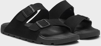 HUGO BOSS Mens BOSS Orange Surfley Mens Twin-Strap Slides with Branded Buckles - Black 001 - Size: 11