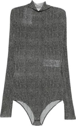 Maison Margiela High Neck Herringbone Bodysuit - Dames - Bodies - Grijs - S - Tops