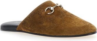 Gucci Womens Brown Suede Mule With Gg Motif Calf