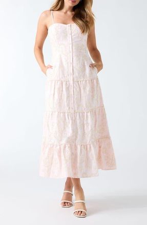 Guess Evelyn Eyelet Embroidery Midi Dress in Pink Multi at Nordstrom, Size X-Small