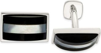 Diamond2Deal Sterling Silver Mother Of Pearl & Onyx Cufflinks