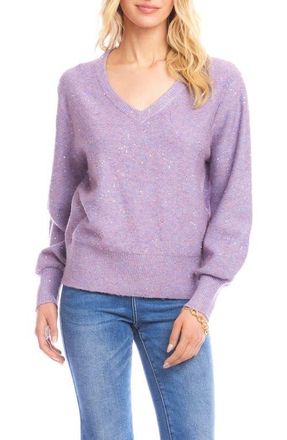 Karen Kane Sequin V-Neck Sweater in Lavender at Nordstrom, Size X-Large