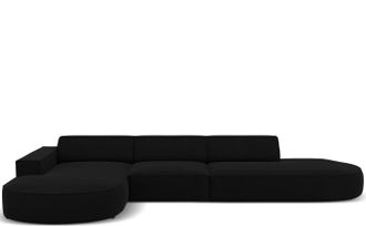BLOOMINGLOFT 5-Sitzer Design Ecksofa Jodie mit abgerundeten Ottomanen und Eckteil links - Samtbezug