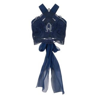 Alberta Ferretti Alberta Ferretti, Sleeveless Tops, female, Blue, Size: S Cropped Top with Embroidery