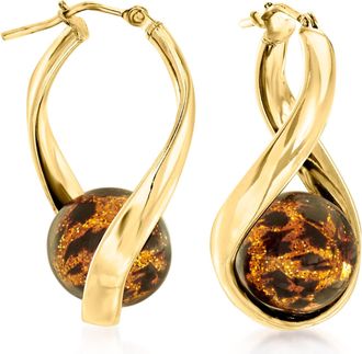Ross-Simons Italian Leopard-Print Murano Glass Bead Twisted Hoop Earrings in 18kt Gold Over Sterling