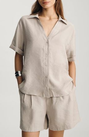 Mavi Short Sleeve Modal Blend Shirt in Oyster Gray at Nordstrom, Size Medium