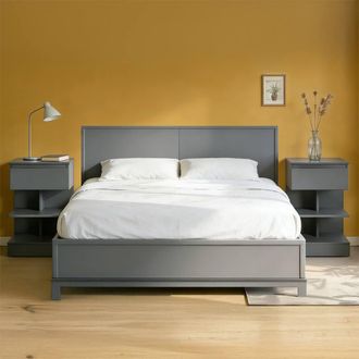 SoBuy Set of 2 Modern Nightstand - 1 Drawer & 2 Shelves - H65cm in Dark Grey
