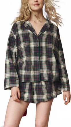 The Great. Flannel Smocked Sleep Short In Pine Lodge Plaid