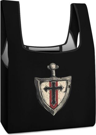 Generic Vintage Knights Templar Reusable Shopping Bags Lightweight Foldable Grocery Bag Polyester Washable Tote Bag