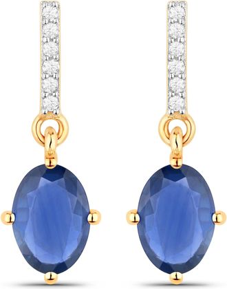 Diana M. Jewels Blue Sapphire Oval 7x5mm - 2Pcs + White Diamond F/C Round 1mm( I1-I2/I color ) - 12Pcs ( White Pen Rhodium ) ( Push (PBF03) (5.10x4.70mm) Post )