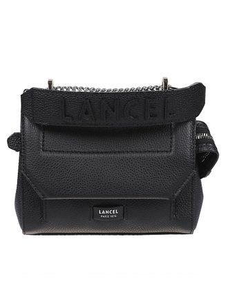 Lancel Ninon Small Structured Black Leather Flap Shoulder Bag