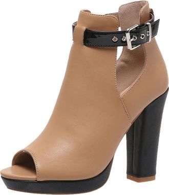 Generic Elegant Womens High Heel Sandals Soft Sole Thick Platform Open Toe Fish Mouth Designer Summer Footwear For Ladies Comfort (Khaki, 6.5)