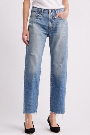 Moussy Vintage Kossuth Distressed Raw Hem Straight Leg Jeans in Light Blue at Nordstrom Rack, Size 31
