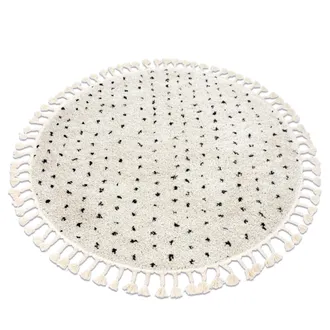 RugsX Tappeto Berber Syla B752 Cerchio Puntini Crema Frange Berbero Marocchino Shaggy Beige Rotondo 160 Cm