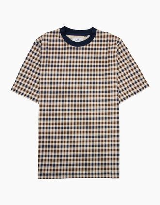 Aquascutum Mens Aquascutum Active Club Check T Shirt Navy Trim - Size: 36