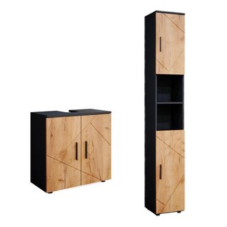 Vicco Conjunto De Muebles De Ba&ntilde;o Irma, Oro Power Roble/antracita, 2 Partes, Con Mueble Alto, Vicco
