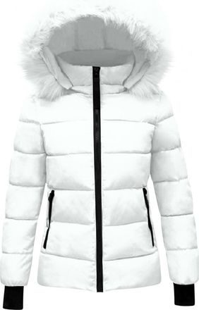 Generic Padded Coats for Women UK,Solid Color Cotton Removable Hat Hooded Full Zip Stand Collar Down Jacket with Zipper Pockets Ladies Hiking Walking Lightwei