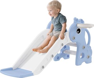 OEM Tobog&aacute;n Infantil 3 En 1 Para Ni&ntilde;os 1-3 A&ntilde;os Con Escalera Canasta De Baloncesto Y Dise&ntilde;o De Jirafa 106x51,5x52 Cm Azul