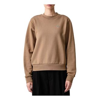 Lacoste Felpa Girocollo in Pile Vestibilit&agrave; Rilassata - - Sweatshirts & Hoodies - Donna - Marrone - S