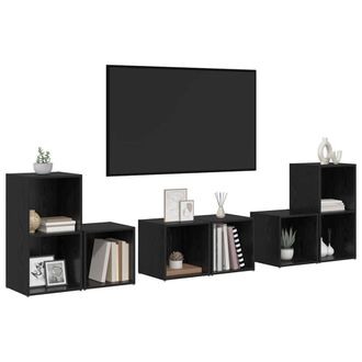 Berkfield Home TV Cabinet Set with Shelf with Storage 6 pcs Black Oak Engineered Wood