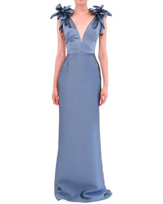 Marchesa Sleeveless Deep V-Neck Silk-Blend Mikado Gown