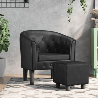 vidaXL Sill&oacute;n Con Taburete Cuero Sint&eacute;tico Negro Vidaxl