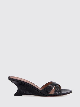 PARIS TEXAS Nina Python-Print Leather Wedge Mule Sandals