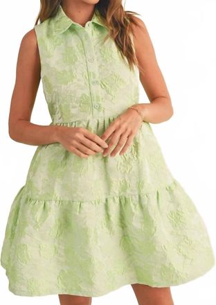Merci Button Down Texture Sleeveless Mini Dress In Lime