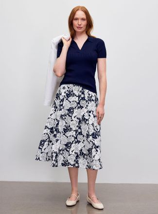 Lauren Ralph Lauren Womens Johnny collar ribbed navy-blue sweater