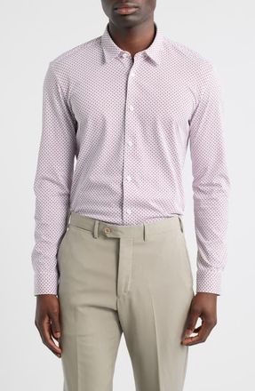 BOSS Geo Print Slim Fit Knit Button-Up Shirt in Dark Red at Nordstrom, Size Xx-Large