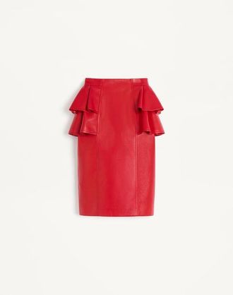 Valentino Leather Midi Skirt Wo