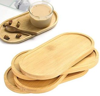 No Brand Juego De 4 Bandejas De Bamb&uacute;: Bandejas Ovaladas Y Redondas Para Servir En El Hogar