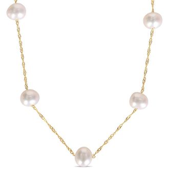 Amour Cultured Freshwater Pearl Tin Cup Necklace With 10K Yellow Gold Rope Chain And Clasp