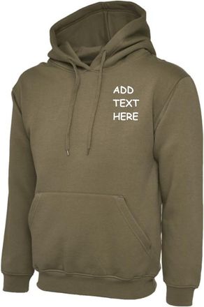 Generic Personalised embroidered Hoodie UC502 Classic Hooded Sweatshirt Custom text Office Workwear logo top(L, MILITARYGREN)