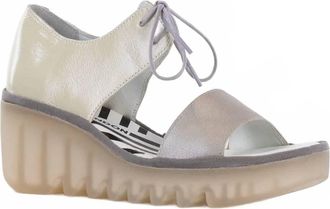 FLY London Womens Lace-Up Wedge Sandal In Silver/off White