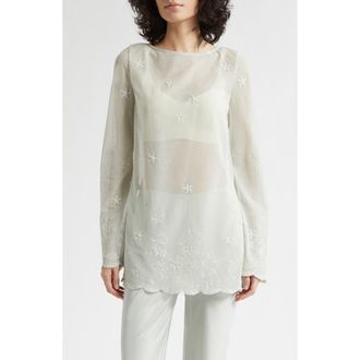 Poss&eacute; Cove Sheer Embroidered Tunic in Seafoam at Nordstrom, Size Xx-Small