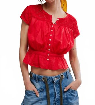 Free People Gemma Embroidered Top In High Risk Red