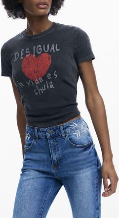 Desigual Heart Cotton Graphic T-Shirt in Anthracite Gray at Nordstrom, Size X-Small