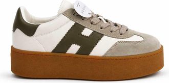 Hogan Olive Green Beige Suede Platform Sneakers