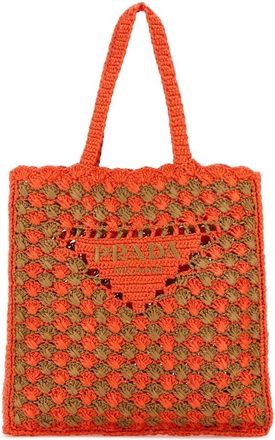 Prada Two-Tone Raffia Shopping Bag