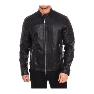 Dsquared2 Leren Bikerjack met Ritssluiting - Heren - Zomerjassen - Zwart - M - Leer - Jassen